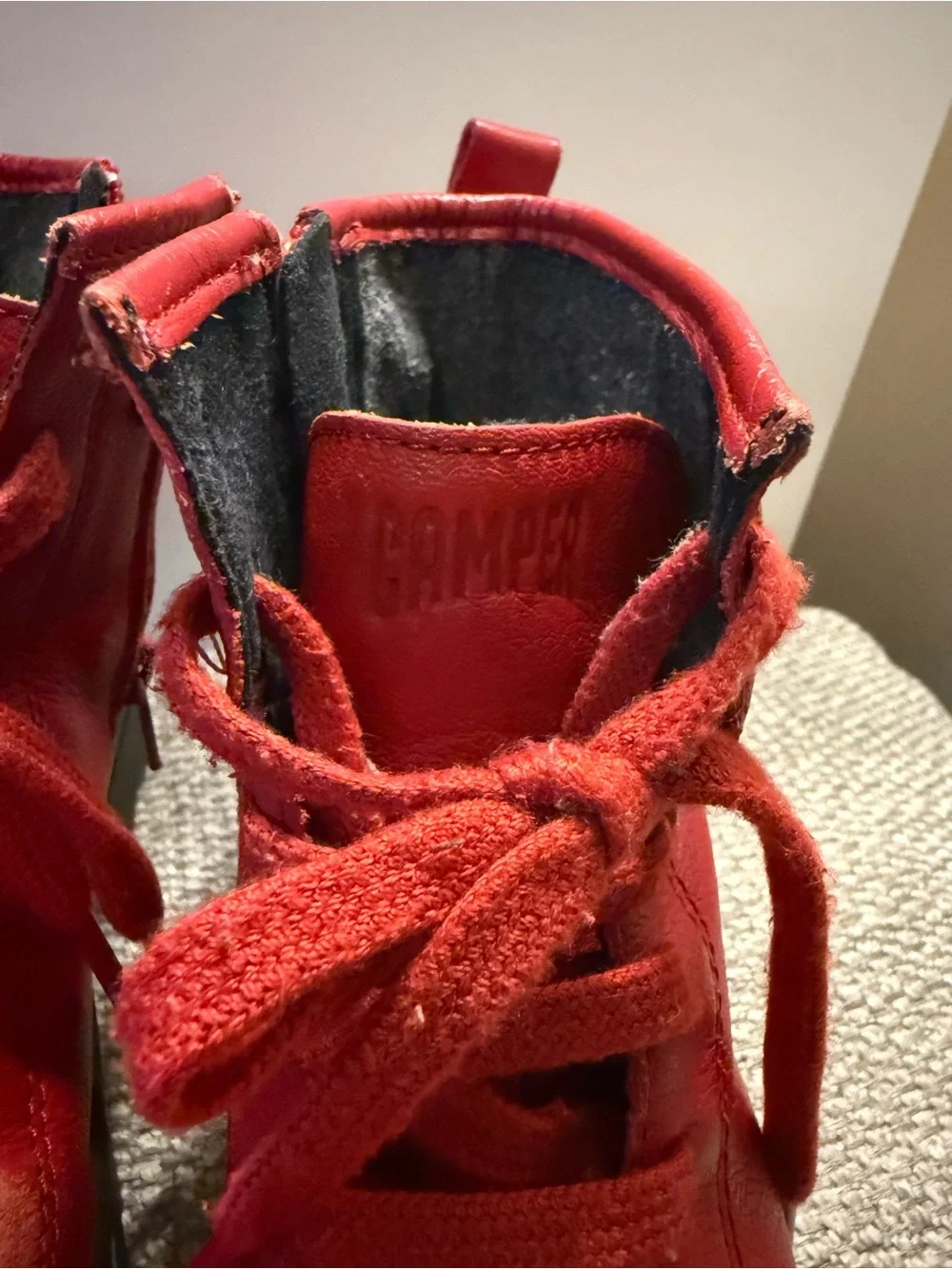 Camper-Brutus Kids Red Leather Lace-Up Platform Combat Boots